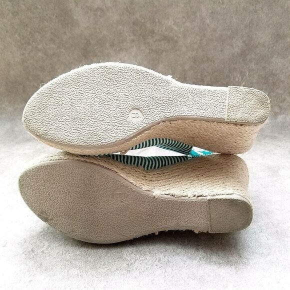 Dots Womens Joon 2  Sz 9 M Green Stripes Peep Toe Slingback 3.5" Heels Wedge - Picture 9 of 10